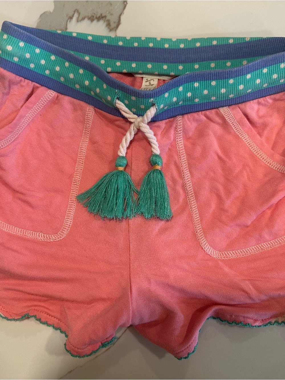 Matilda Jane Pink Shorts with Teal Tassels and Polka-Dot Waistband